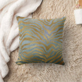 サファリアフリカティール(緑がかった色)金ゴールドグラムゼブラアニマルスキン クッション (ブランケット)