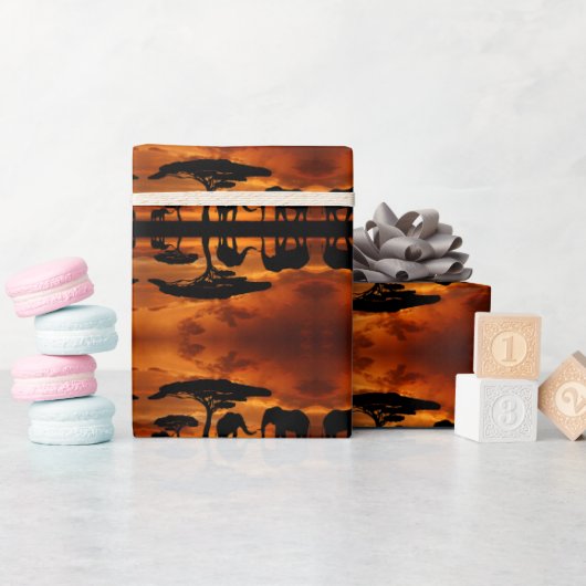 サファリアフリカンババブの木の象のシルエット ラッピングペーパー (ベビーシャワー)