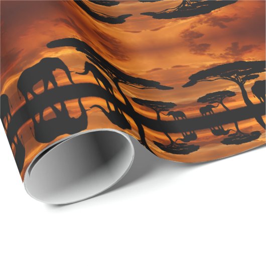 サファリアフリカンババブの木の象のシルエット ラッピングペーパー (ロールコーナー)