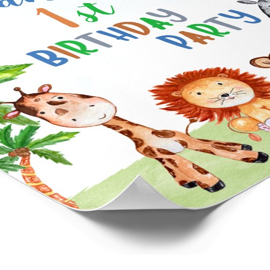 サファリウェルカムパーティーサインパーティー動物1st jungle ポスター (角)