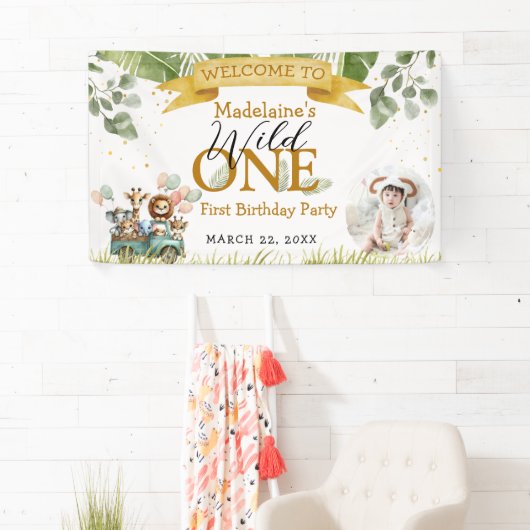 サファリウェルカムフォトワイルドワン誕生日 横断幕 (インサイチュ)