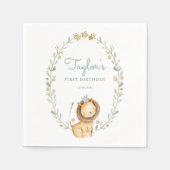 サファリウォーターカラーライオンプリンスファースト誕生日 スタンダードカクテルナプキン (正面)