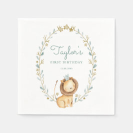 サファリウォーターカラーライオンプリンスファースト誕生日 スタンダードカクテルナプキン