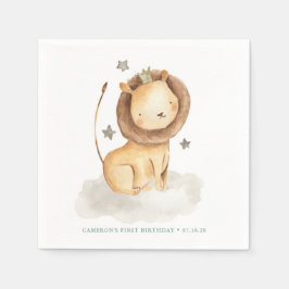 サファリウォーターカラーライオンプリンス子供の誕生日 スタンダードカクテルナプキン