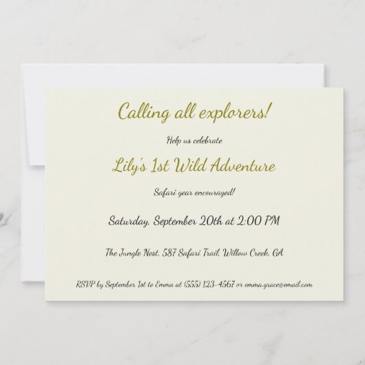 サファリエクスプローラーガール – 1st誕生日パーティー 招待状 (裏面)