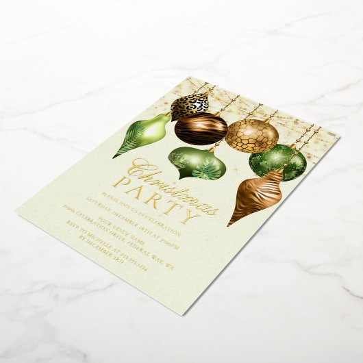 サファリエレガント金ゴールドオーナメントクリスマスパーティー 箔招待状 (回転した状態)