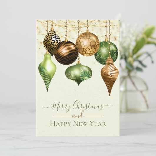 サファリエレガント金ゴールドオーナメントメリークリスマスカード (スタンド正面)