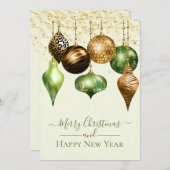 サファリエレガント金ゴールドオーナメントメリークリスマスカード (正面/裏面)