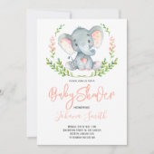 サファリエレファントウォーターカラーガールベビーシャワー 招待状 (正面)