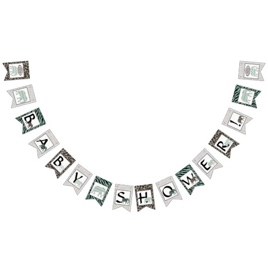 サファリエレファントゼブラボーイベビーシャワーパーティーデコール バンティングフラッグ (全)