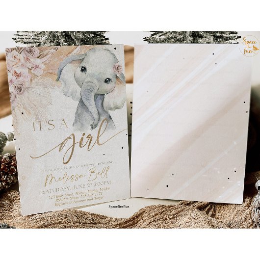 サファリエレファントベビーシャワー招待状ボホサファリ 招待状