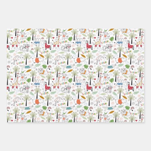 サファリカッコいいのジャングル並みの動物 ラッピングペーパーシート (正面3)