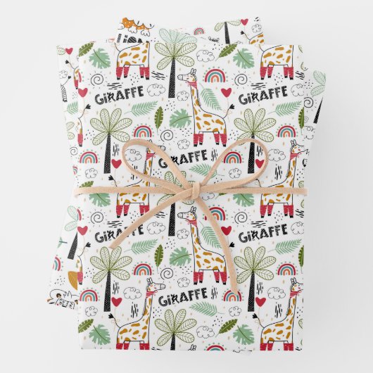 サファリカッコいいのジャングル並みの動物 ラッピングペーパーシート (インサイチュ)