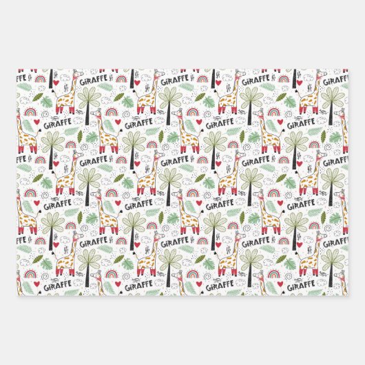 サファリカッコいいのジャングル並みの動物 ラッピングペーパーシート (正面)