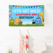サファリカラフルアニマルキッズジャングル誕生日パーティー 横断幕 (インサイチュ)