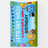 サファリカラフルアニマルキッズジャングル誕生日パーティー 横断幕 (縦)