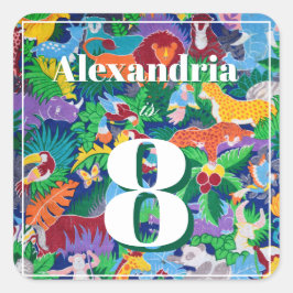 サファリカラフルテーマ誕生日忙し スクエアシール