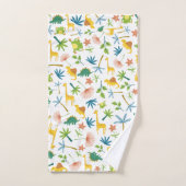 サファリカラフルーのキリン動物かわいいジャングルホワイト バスタオルセット (ハンドタオル)