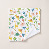 サファリカラフルーのキリン動物かわいいジャングルホワイト バスタオルセット (ウォッシュタオル)