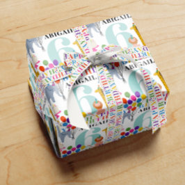 サファリカラフル動物ハッピーバースデー名（年） ラッピングペーパー