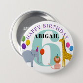 サファリカラフル動物ハッピーバースデー名(年) 缶バッジ (正面&裏面)