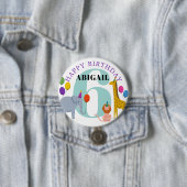 サファリカラフル動物ハッピーバースデー名(年) 缶バッジ (インサイチュ)