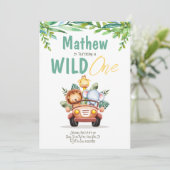 サファリカーワイルドワンボーイ誕生日招待状 招待状 (スタンド正面)