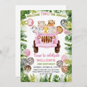 サファリカー&アニマルガール2nd誕生日招待状。 招待状 (正面/裏面)