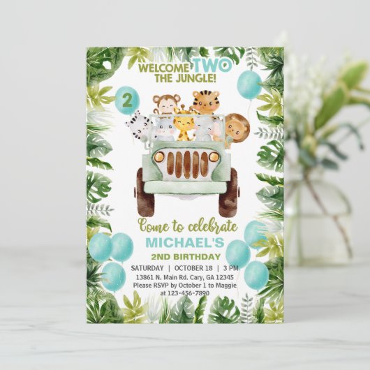 サファリカー&アニマルズボーイ2nd誕生日招待状. invi 招待状 (スタンド正面)