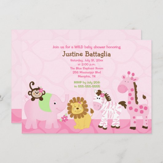 サファリガールカスタマイズベビーシャワー招待状 招待状 (正面/裏面)