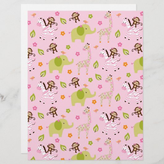 サファリガールジャングルアニマルスクラップブック紙 (正面/裏面)