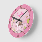 サファリガールジャングルパーソナライズされた子供部屋ウォールクロック ラウンド壁時計 (傾斜)