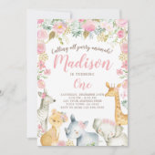 サファリガール誕生日 招待状 (正面)