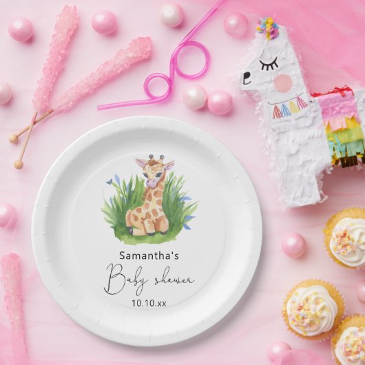 サファリキリンの赤ちゃんシャワー ペーパープレート (パーティー)