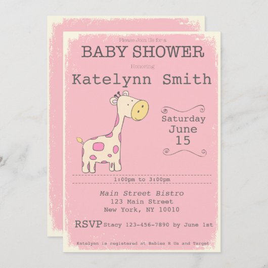 サファリキリンベビーシャワー招待状 招待状 (正面/裏面)