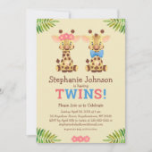 サファリキリン双子の男の子と女の子かわいい赤ちゃんシャワー 招待状 (正面)