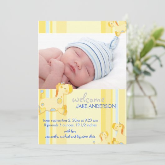 サファリキリン男の赤ちゃん写真誕生のお知らせ 案内状 (スタンド正面)