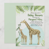 サファリキリン緑の葉ベビーシャワー 招待状 (正面/裏面)
