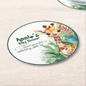 サファリキリン赤ちゃんシャワーグリーン ラウンドペーパーコースター (アングル)