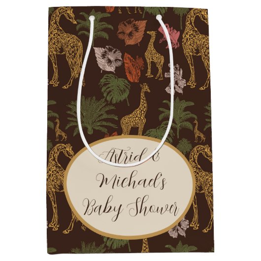 サファリキリン&パーム離れヴィンテージベビーシャワー ミディアムペーパーバッグ (正面)