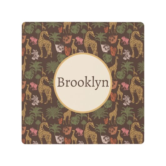 サファリキリン&フローラ子供部屋名札 メタルプリント (正面)