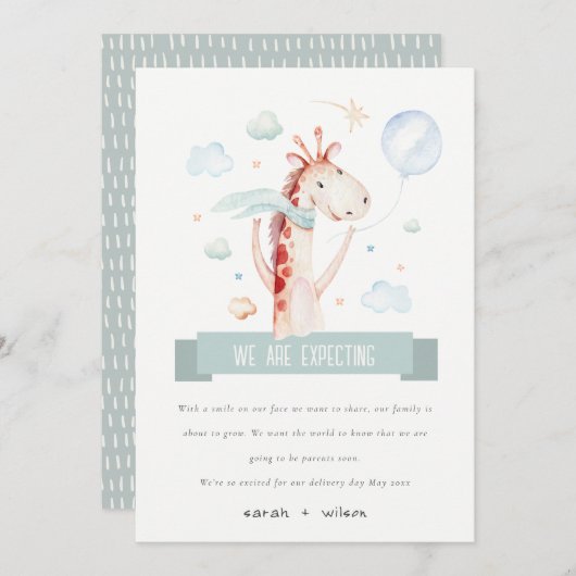 サファリキレーフスタークラウドバルーンベビー妊娠 案内状 (正面/裏面)