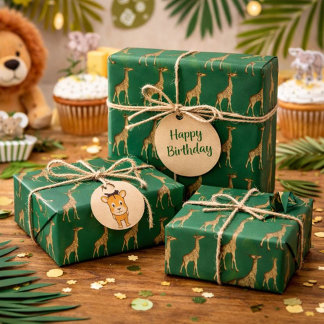 サファリグリーンキリンデザインラッピング紙 ラッピングペーパー