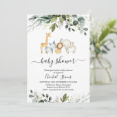 サファリグリーン金ゴールドブリーベイビーシャワー招待状 招待状 (スタンド正面)