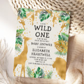 サファリグリーン金ゴールドベージュ色ベビーシャワー招待状 ポストカード