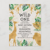 サファリグリーン金ゴールドベージュ色ベビーシャワー招待状 ポストカード (正面)