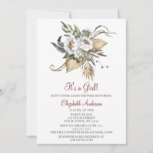 サファリサハラサバンナフローラガールベビーシャワー  招待状 (正面)