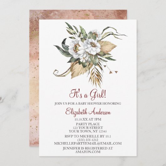 サファリサハラサバンナフローラガールベビーシャワー  招待状 (正面/裏面)