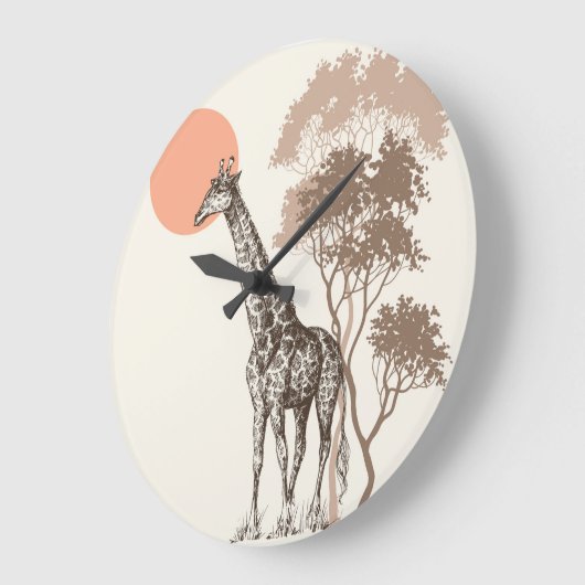 サファリサンセットキリン自然風景 ラージ壁時計 (傾斜)