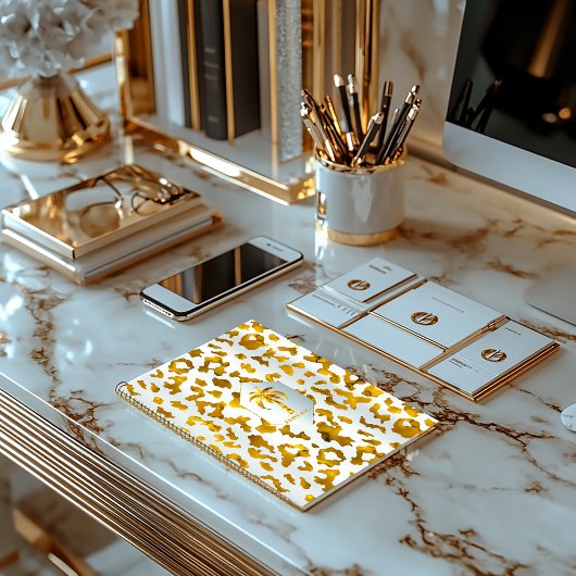 サファリシックラックス金ゴールド&ホワイトアニマルプリント ノートブック